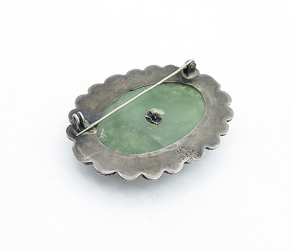 MEXICO 925 Sterling Silver  Vintage Jasper Sitting Men Brooch Pin  BP1794