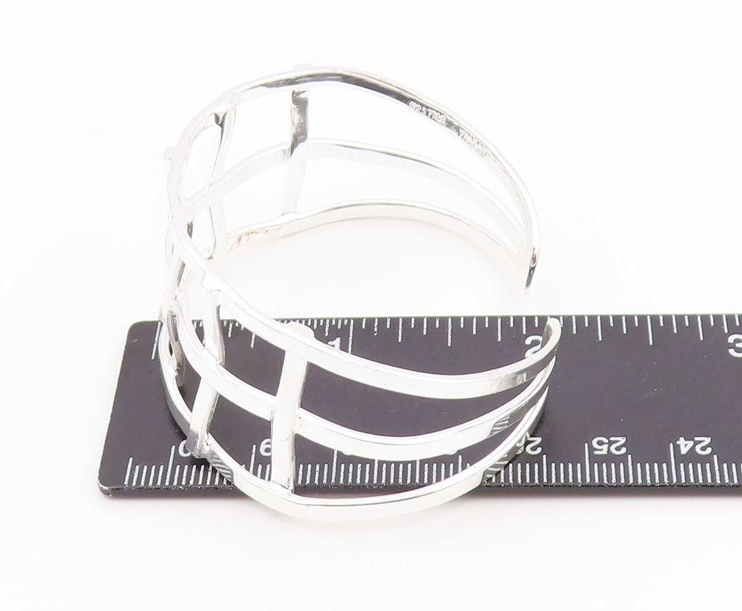 925 Sterling Silver  Shiny Polished Open Square Design Cuff Bracelet  BT7117