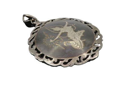 SIAM 925 Sterling Silver  Vintage Enamel Niello Dancer Swirl Pendant  PT7470