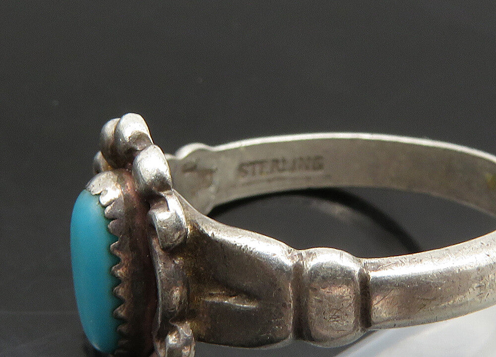 POST BELL 925 Sterling Silver  Vintage Turquoise Swirl Band Ring Sz 5  RG23592