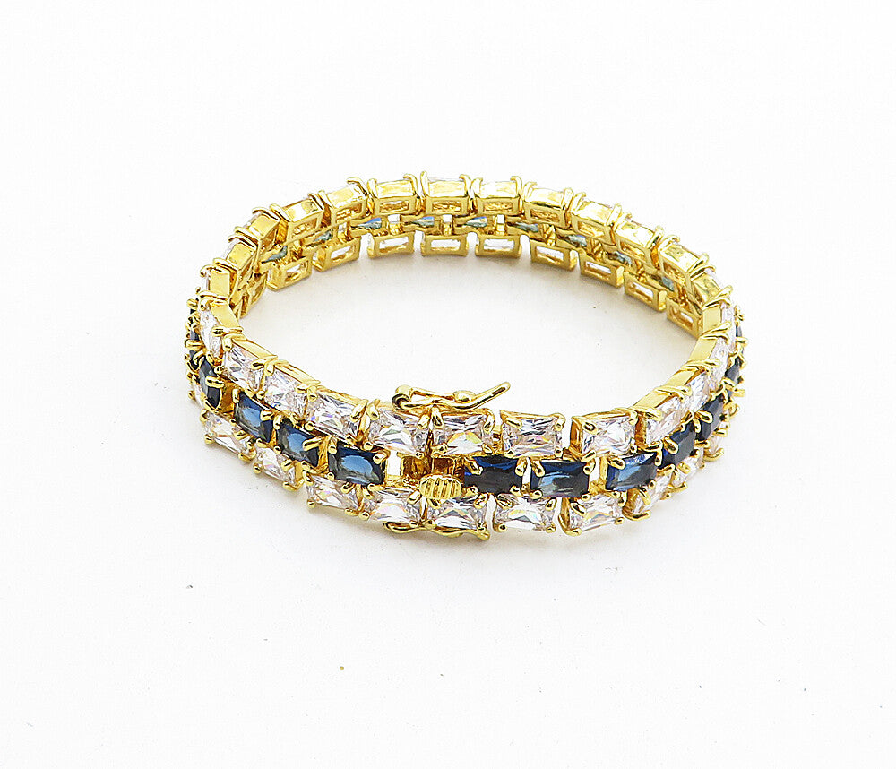 925 Sterling Silver Cubic Zirconia & Topaz Gold Plated Chain Bracelet BT1617