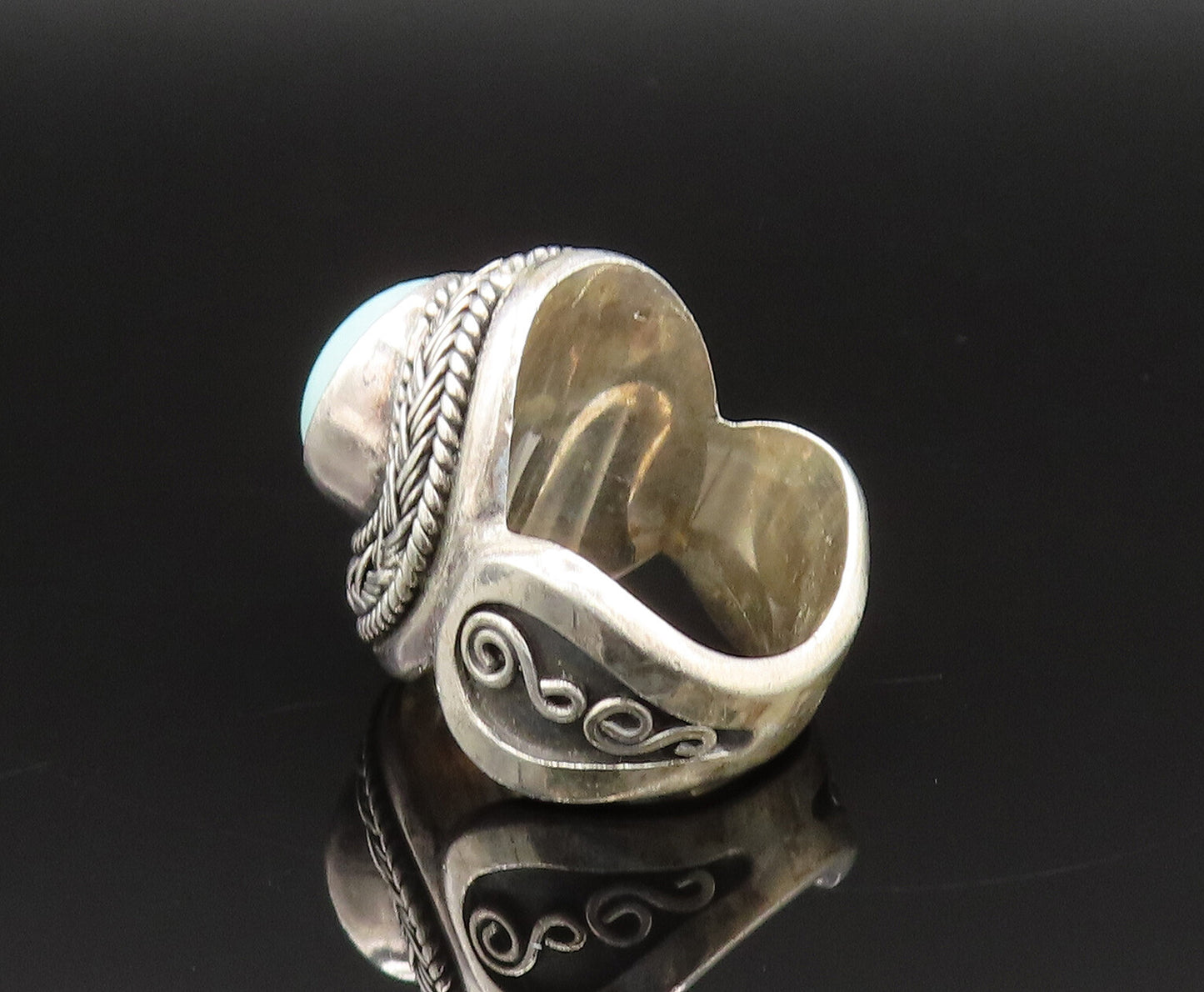 BALI 925 Silver  Vintage Braided & Rope Twist Larimar Ring Sz 7  RG25597