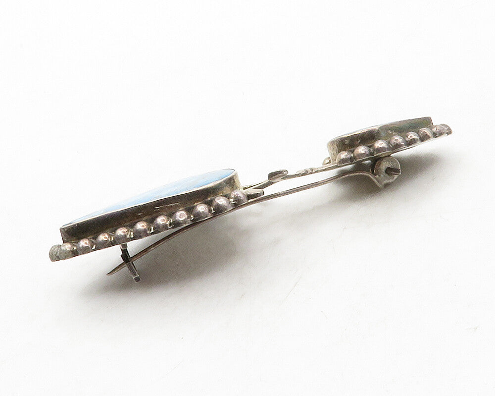 925 Sterling Silver  Vintage Inlaid Turquoise Pointed Design Brooch Pin BP4979