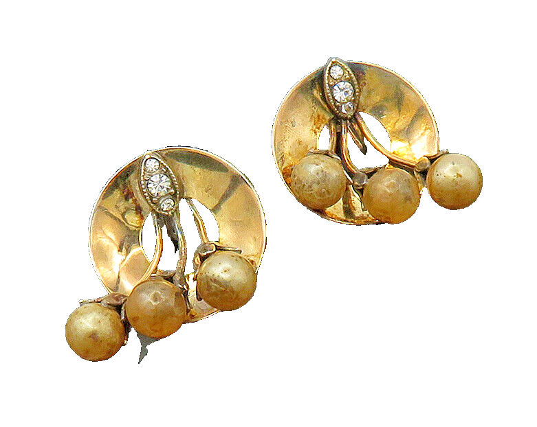 925 Sterling Silver  Vintage Pearls & Topaz Non Pierce Drop Earrings  EG11050