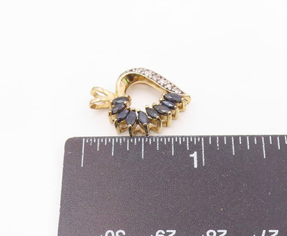 925 Silver  Vintage Genuine Diamonds & Sapphire Love Heart Pendant  PT16955