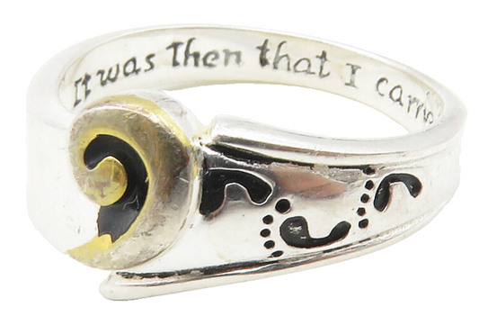 925 Sterling Silver  Shiny Two Tone Swirl Footprints Band Ring Sz 7  RG11744