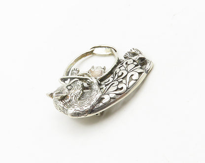 JEZLAINE 925 Sterling Silver  Vintage Cat & Fish Bowl Shiny Brooch Pin  BP7521