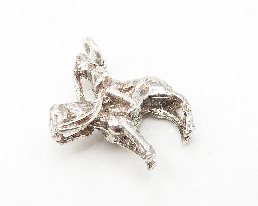 925 Sterling Silver  Vintage Shiny Petite Knight On Horse Drop Pendant  PT9367
