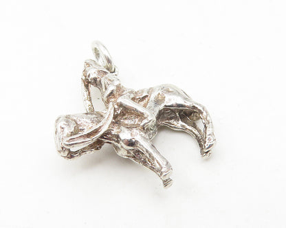 925 Sterling Silver  Vintage Shiny Petite Knight On Horse Drop Pendant  PT9367