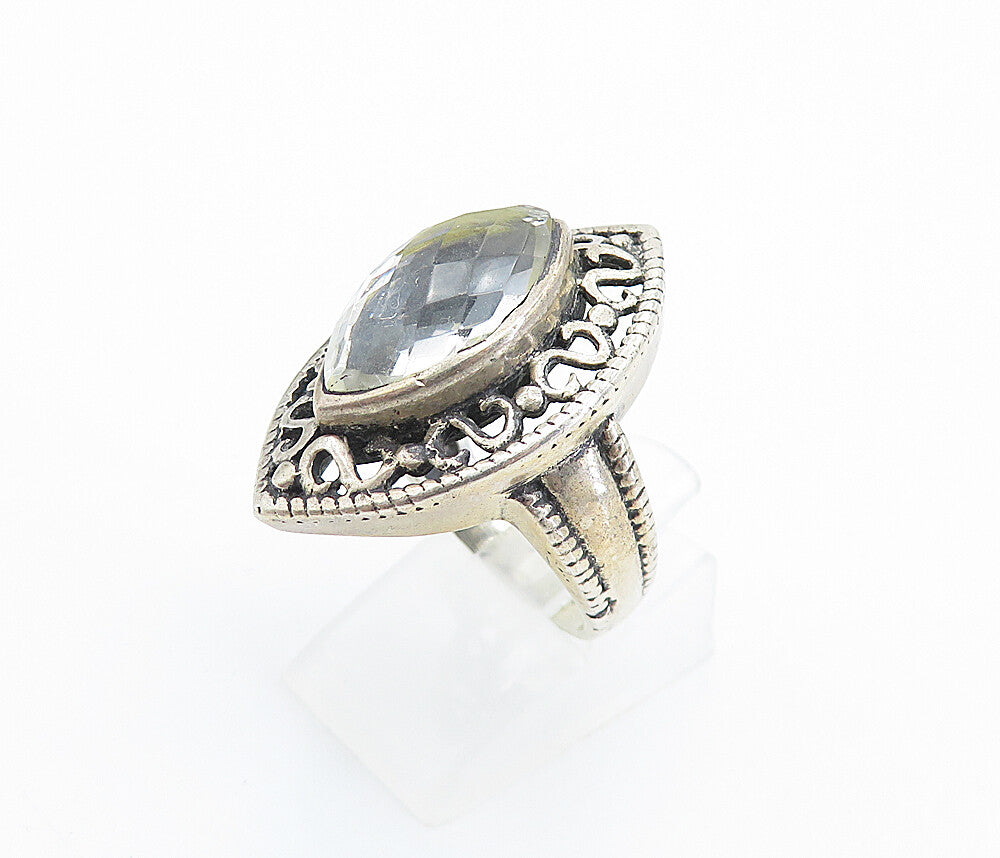 925 Sterling Silver  Vintage Marquise Cut Topaz Cocktail Ring Sz 7  RG7720