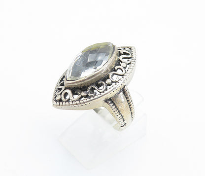 925 Sterling Silver  Vintage Marquise Cut Topaz Cocktail Ring Sz 7  RG7720