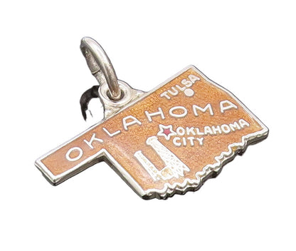 925 Sterling Silver Vintage Pendant Enameled Carved Oklahoma State Map  PT22532