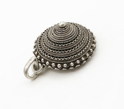 925 Sterling Silver  Vintage Ornate Twist Detail Dome Drop Pendant  PT12508