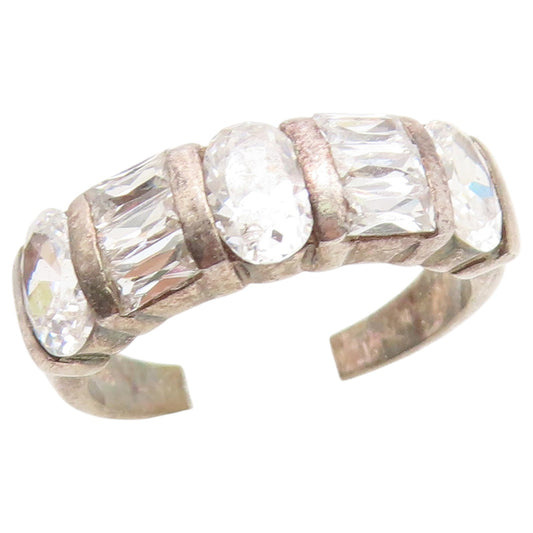 925 Sterling Silver Vintage Ring Modernist CZ Bar Segment Band  Sz 6  RG36848