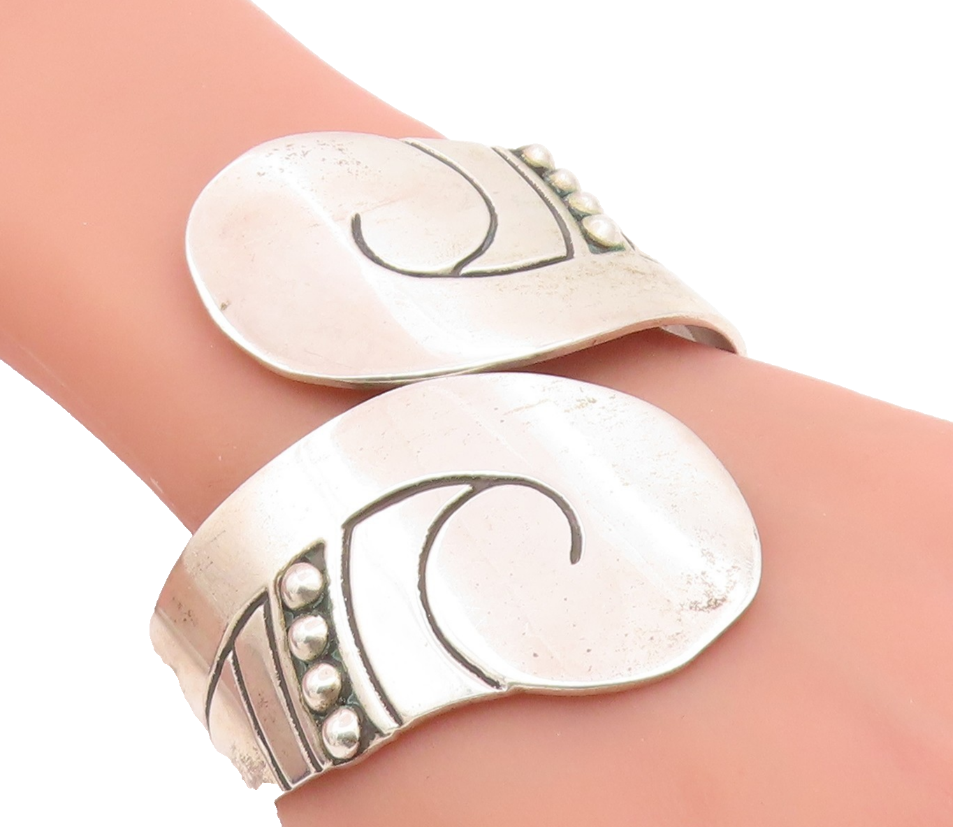 925 Sterling Silver Vintage Bracelet MEXICO HOB Modernist Swirl Bypass  BT11912