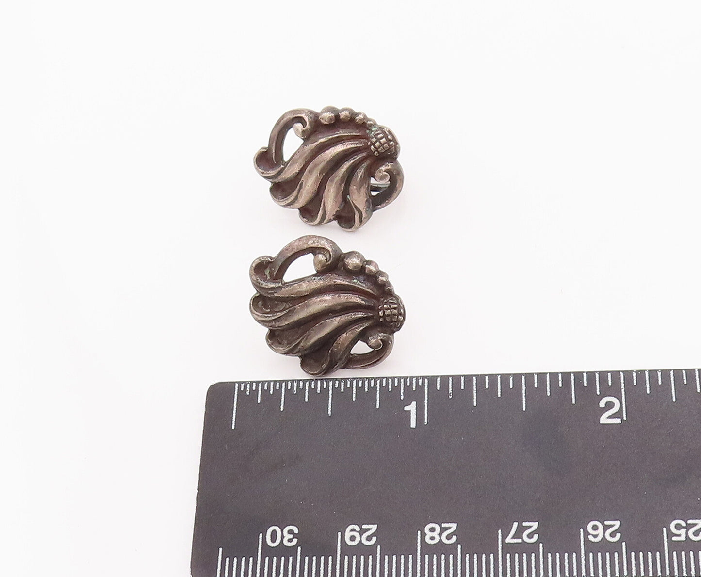 925 Sterling Silver Vintage Earrings VIKINGCRAFT Antique Swirly Carved  EG12985