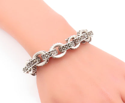 925 Sterling Silver Vintage Bracelet Solid Beads Carved Interlocked Ring BT10544