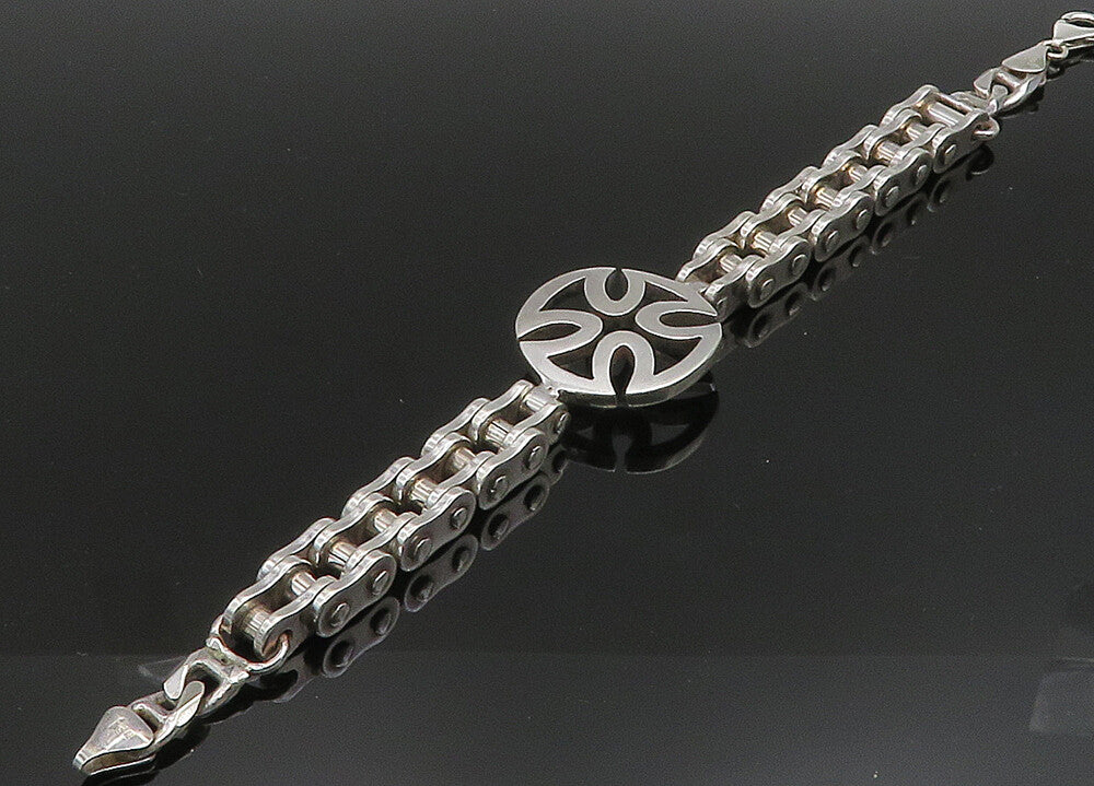 925 Sterling Silver  Vintage Shiny Open Cross Bicycle Chain Bracelet  BT8004