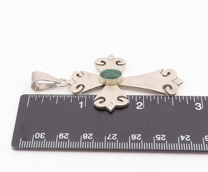 925 Sterling Silver Vintage Pendant MEXICO Malachite Religious Cross  PT26041