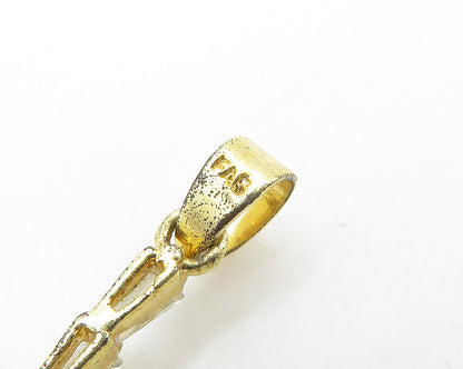 925 Sterling Silver  Topaz Shiny Gold Plated Religious Cross Pendant  PT13863