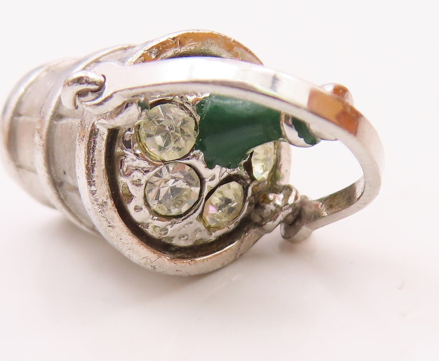925 Silver  Vintage Champagne In Cubic Zirconia Ice Bucket Pendant  PT20170