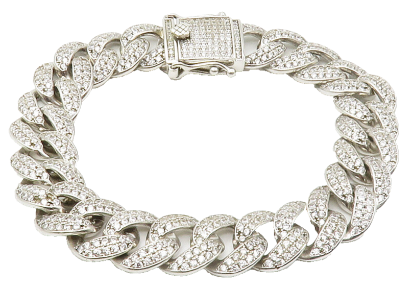 925 Sterling Silver  Vintage Cubic Zirconia Curb Link Chain Bracelet  BT5605