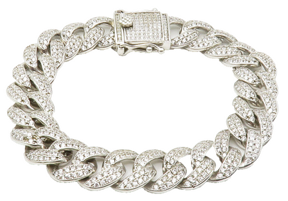 925 Sterling Silver  Vintage Cubic Zirconia Curb Link Chain Bracelet  BT5605