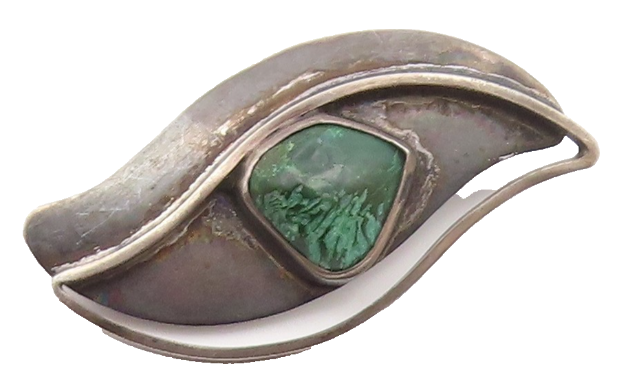 ISRAEL 925 Silver  Vintage Double Leaf Outline Jasper Brooch Pin  BP9526