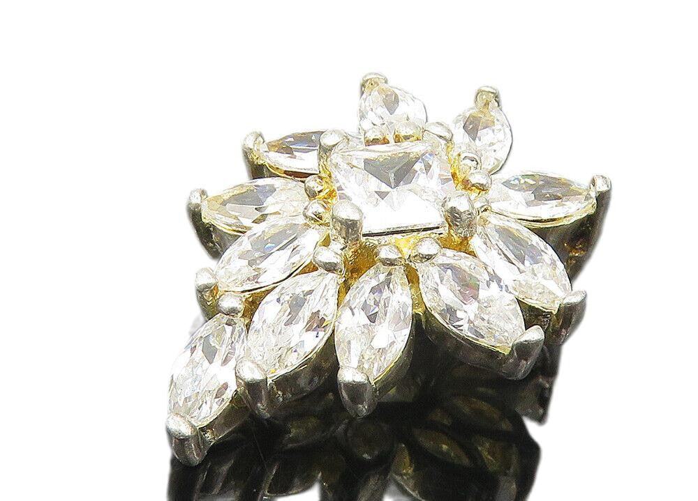 925 Sterling Silver  Vintage Sparkling Cubic Zirconia Floral Pendant  PT8823