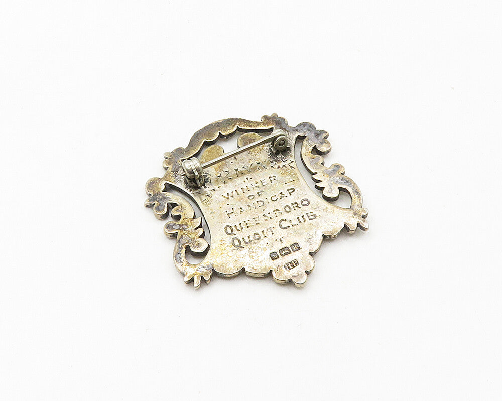 HP ENGLAND 925 Silver  Vintage Antique Handicap Award 1907 Brooch Pin  BP7449