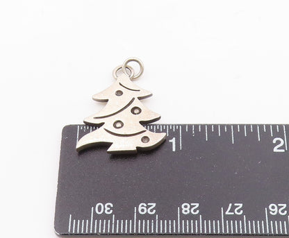925 Sterling Silver  Vintage Shiny Etched Christmas Tree Pendant  PT20145