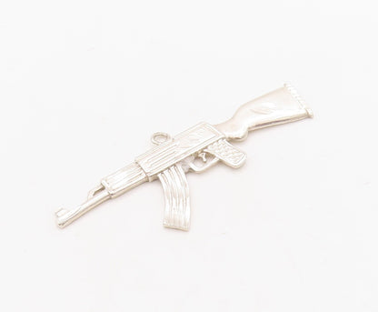 925 Sterling Silver Vintage Pendant Solid 3D Carved AK 47  PT23663