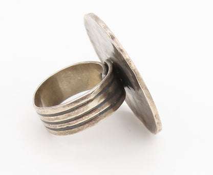 925 Silver  Vintage Dented Carved Large Round Adjustable Ring Sz 9.25  RG27050