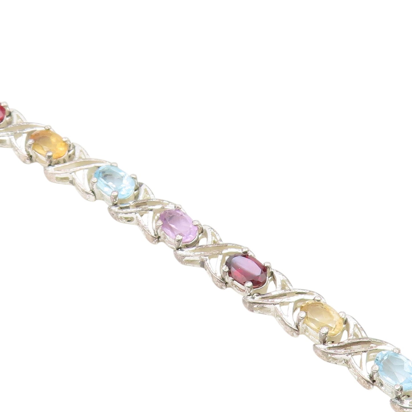 925 Silver  Vintage Topaz Garnet Citrine & Amethyst Chain Bracelet  BT8319