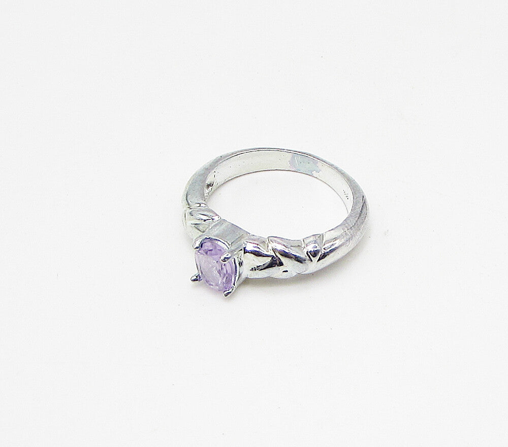 925 Sterling Silver  Faceted Amethyst Solitaire Band Ring Sz 7  RG3484
