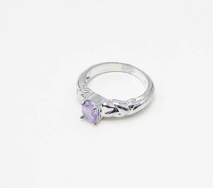 925 Sterling Silver  Faceted Amethyst Solitaire Band Ring Sz 7  RG3484