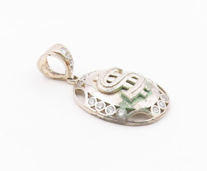 925 Sterling Silver  Vintage Shiny Topaz Dollar Sign Drop Pendant  PT18978