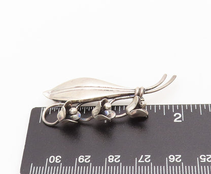 925 Sterling Silver Vintage Brooch Pin DENMARK Leaf Drop Three Flowers  BP10566