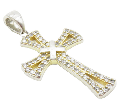 925 Sterling Silver  Petite Topaz Open Religious Cross Drop Pendant  PT7455