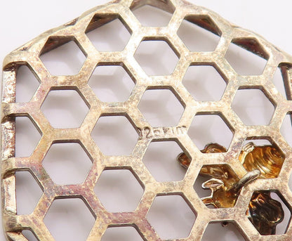 925 Sterling Silver Vintage Earrings Gold Plated Designer Honeycomb  EG13329