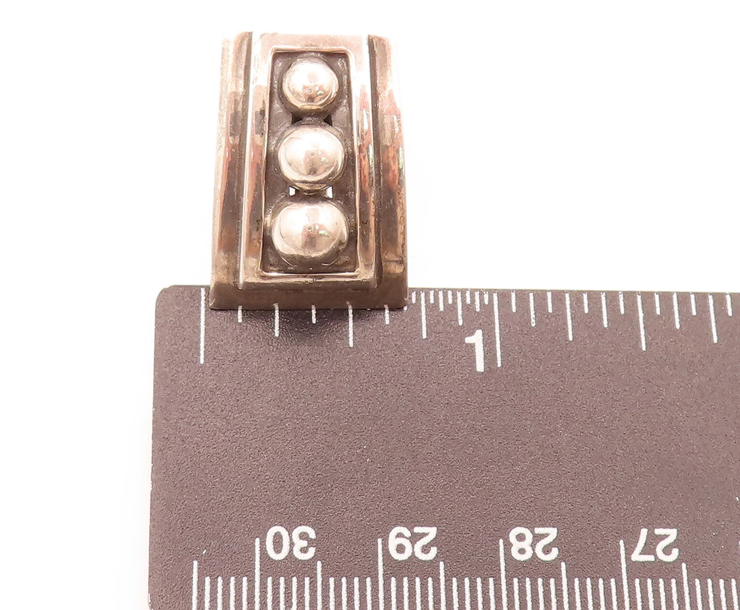 MEXICO 925 Sterling Silver Vintage Carved Rectangular Beaded Earrings  EG12474