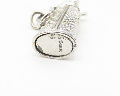 925 Sterling Silver  Vintage Shiny Bag Of Golf Clubs Drop Pendant  PT8804