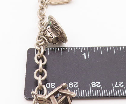 925 Sterling Silver  Vintage Beach Day Charm Round Link Chain Bracelet  BT3772