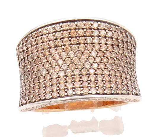 925 Sterling Silver Vintage Ring Gold Plated Champagne CZ Inlay  Sz 7  RG32559