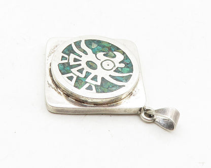 TAXCO MEXICO 925 Sterling Silver Vintage Turquoise Mosaic Pendant  PT7467