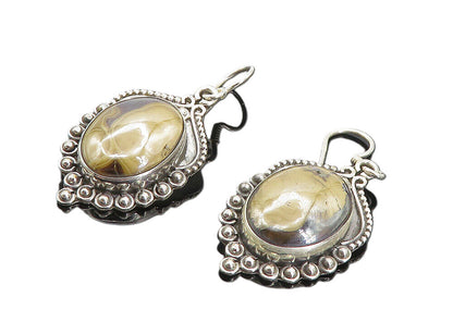 925 Sterling Silver  Vintage Cabochon Cut Agate Shiny Dangle Earrings  EG3146