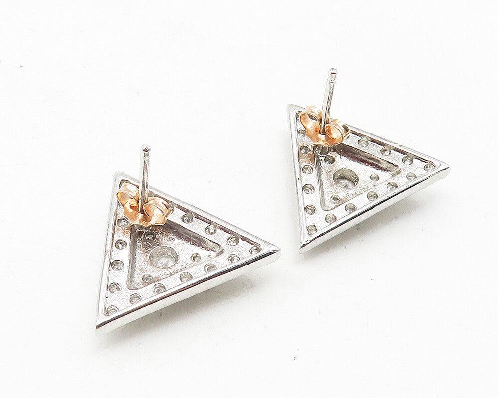 925 Sterling Silver  Sparkling Cubic Zirconia Triangle Drop Earrings  EG5728
