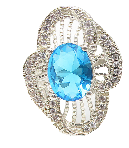 925 Sterling Silver  Blue Topaz Floral Filigree Cocktail Ring Sz 6  RG10866