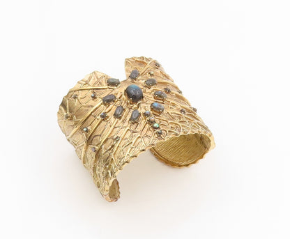 925 Sterling Silver Vintage Bracelet Gold Plated Gemstone Cuff HEAVY  BT11599