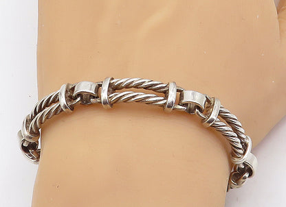 MEXICO 925 Silver  Vintage Shiny Double Twist Bar Link Chain Bracelet  BT2453